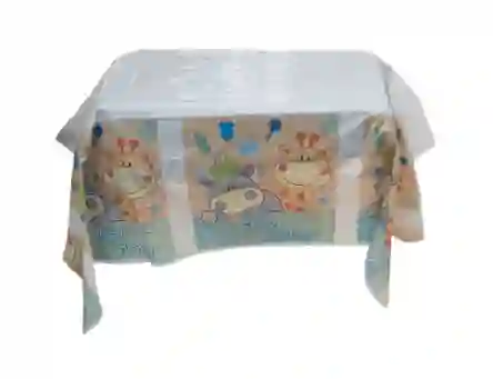 Mantel Decorativo Baby Shower Hipopotamo Azul 1.46x1.46