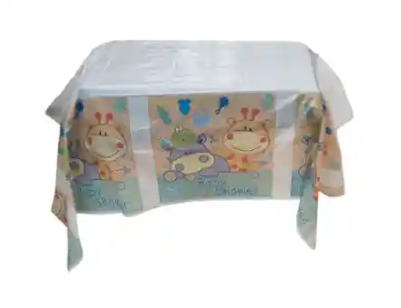 Mantel Decorativo Baby Shower Hipopotamo Azul 1.46x1.46
