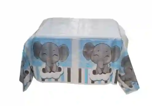 Mantel Decorativo Baby Shower Elefante Azul 1.46x1.46
