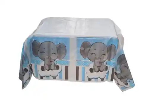 Mantel Decorativo Baby Shower Elefante Azul 1.46x1.46