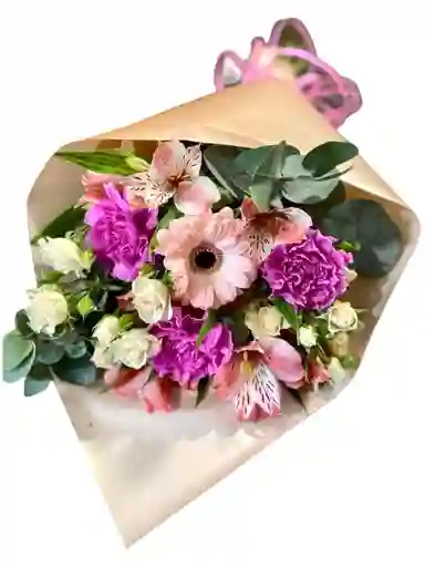 Ramo Floral De Gerberas, Claveles Y Astromelias En Papel Kraft