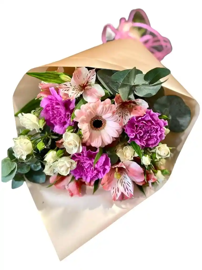 Ramo Floral De Gerberas, Claveles Y Astromelias En Papel Kraft