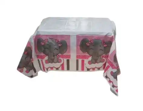 Mantel Decorativo Baby Shower Elefante Rosada 1.46x1.46