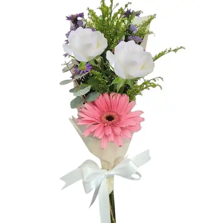 Ramo De 2 Rosas Blancas Y Una Gerbera