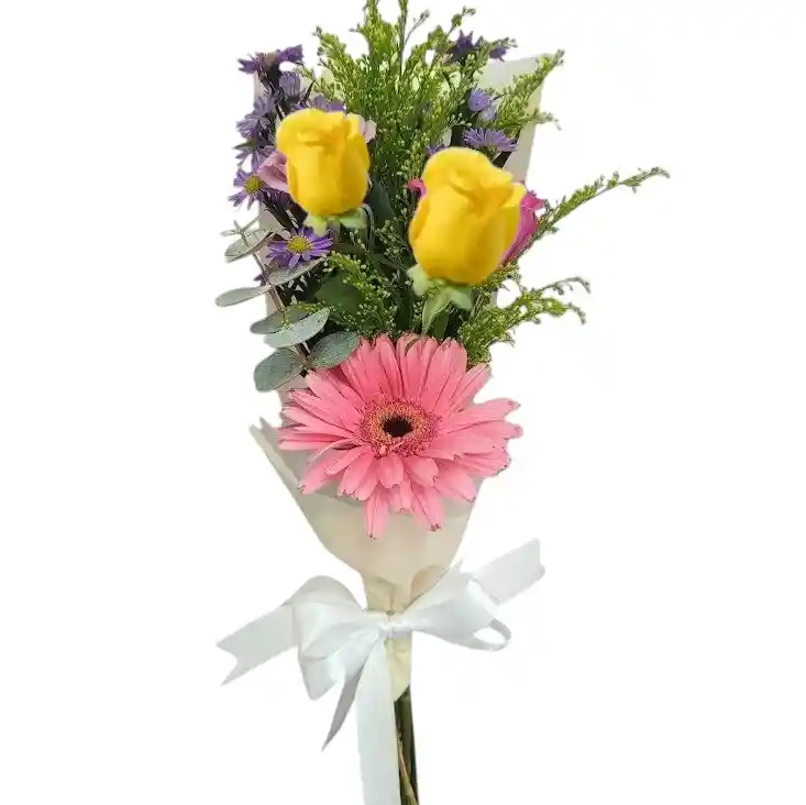 Ramo De 2 Rosas Amarillas Y Una Gerbera