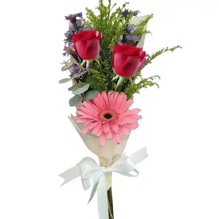 Ramo De 2 Rosas Rojas Y Una Gerbera