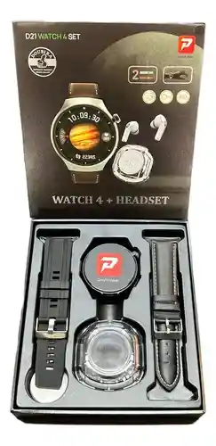 Reloj Inteligente Watch 4 Set Con Audífonos Inalámbricos, Cargador Wireless Y Correa Extra