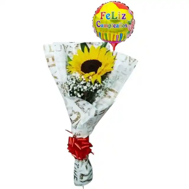 Bouquet De 1 Girasol Y Globo De Cumpleaños