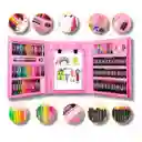 Set Kit Arte Niños Maleta Crayón Acuarela Plumón 208 Piezas Rosado