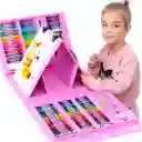 Set Kit Arte Niños Maleta Crayón Acuarela Plumón 208 Piezas Rosado