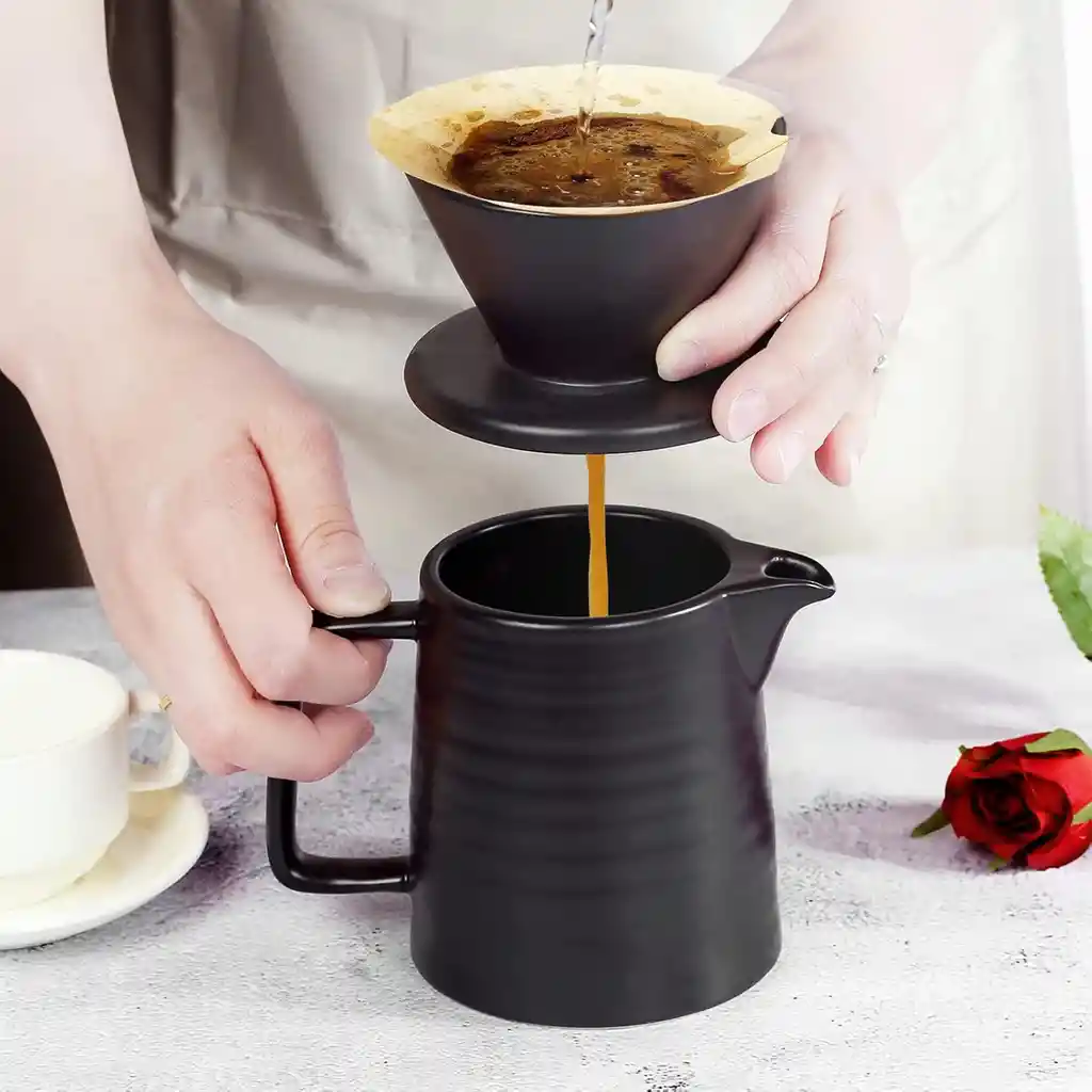 Set Cafetera V60 Cerámica Servidor + Filtro Gotero 1-2 Tazas Negro