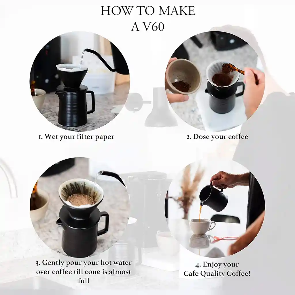 Set Cafetera V60 Cerámica Servidor + Filtro Gotero 1-2 Tazas Negro