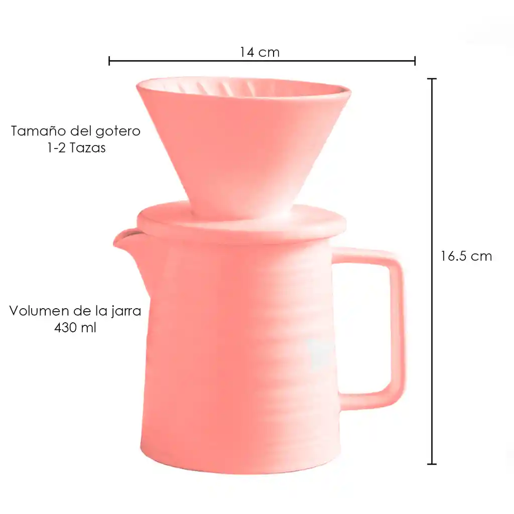 Set Cafetera V60 Cerámica Servidor + Filtro Gotero 1-2 Tazas Rosado