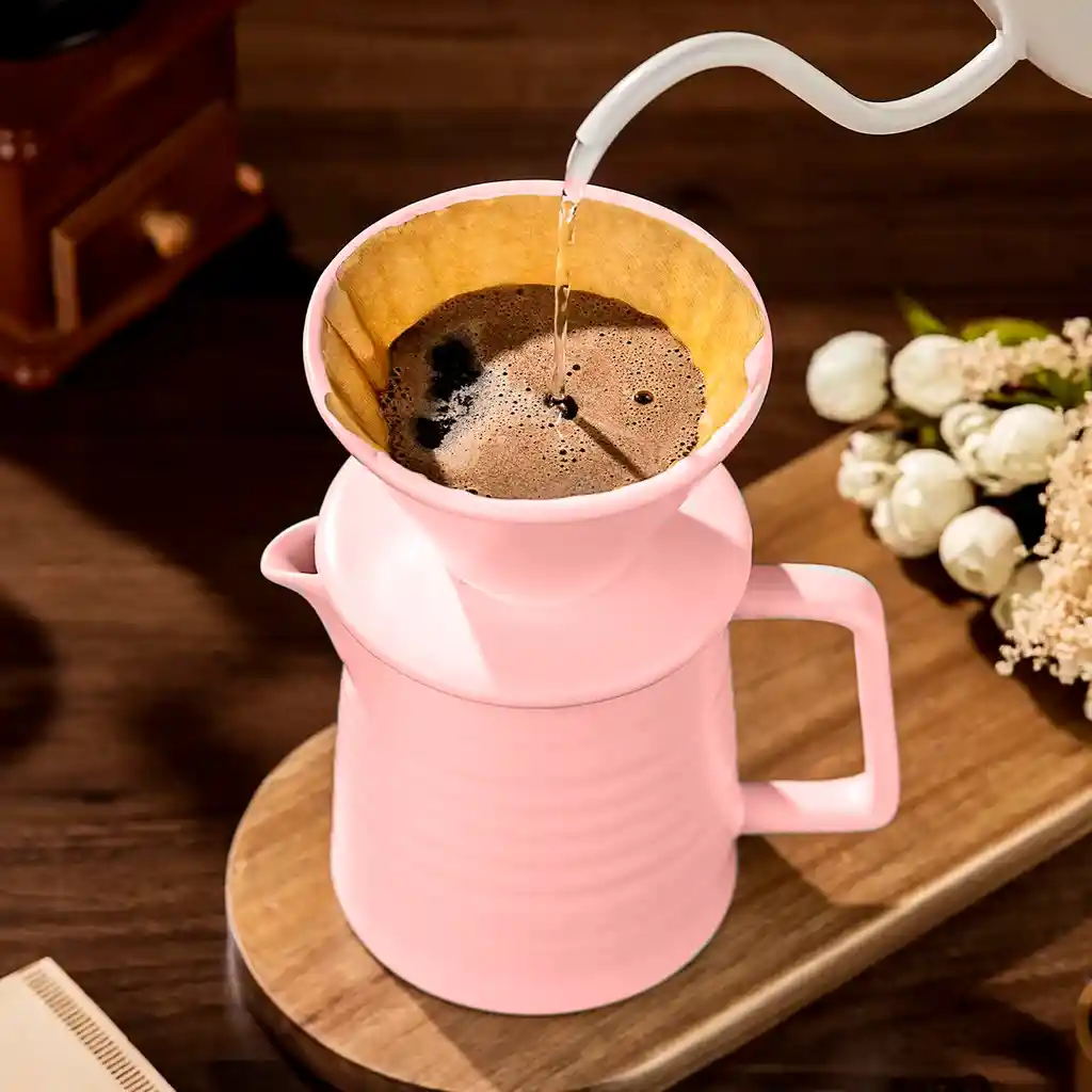 Set Cafetera V60 Cerámica Servidor + Filtro Gotero 1-2 Tazas Rosado