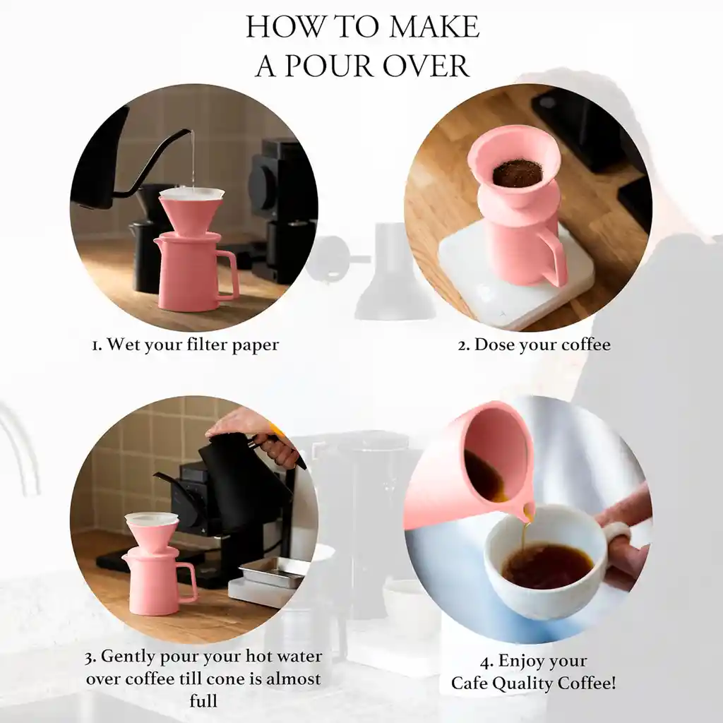Set Cafetera V60 Cerámica Servidor + Filtro Gotero 1-2 Tazas Rosado
