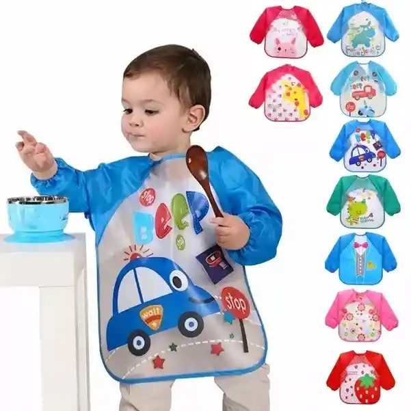 Babero Delantal Bebés Y Niños De Manga Larga Impermeables