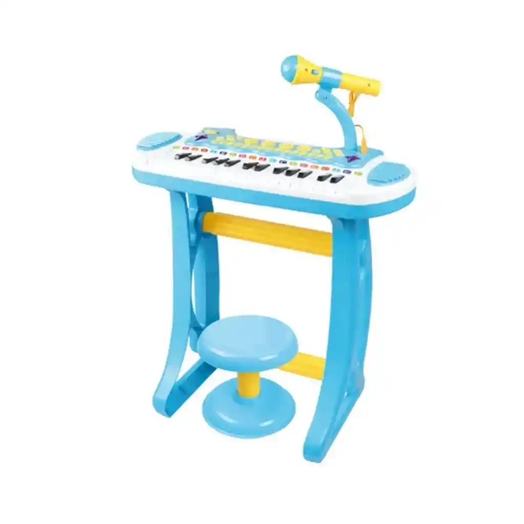 Karaoke Piano Organeta Teclado Luces Microfono Niños Azul