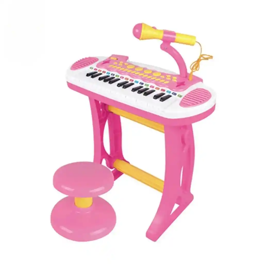 Karaoke Piano Organeta Teclado Luces Microfono Niños Rosado