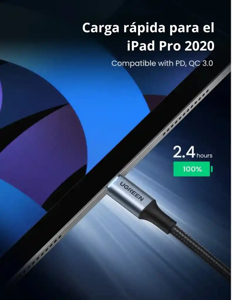 Cable Usb-c A Usb-c Ugreen De Aluminio Reforzado 100w 1m