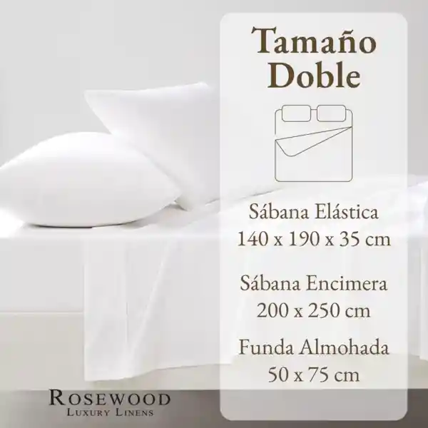 Juego Sabanas Rosewood 300 Hilos 100% Algodon Blanco - Doble