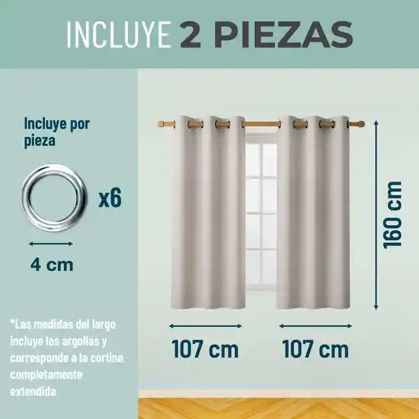 Cortina Blackout 100% Casatua 2 Paños 107x160cm - Gris