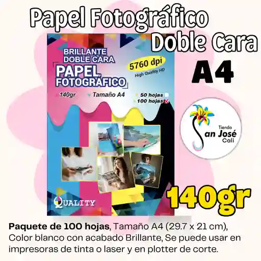 Papel Fotografico Brillante Doble Cara 140grs X100 Hojas