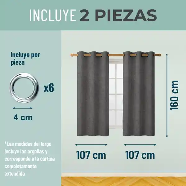 Cortina Blackout 100% Casatua 2 Paños 107x160cm - Gris Oscuro