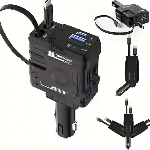 Cargador De Carro 4 En 1 A1 Con Pantalla De Voltaje, Cables Tipo-c Y Lightning