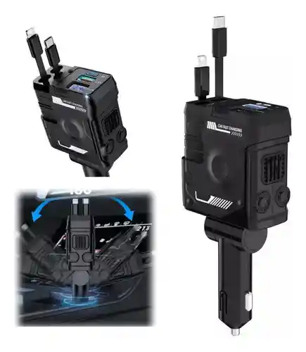 Cargador De Carro 4 En 1 A1 Con Pantalla De Voltaje, Cables Tipo-c Y Lightning