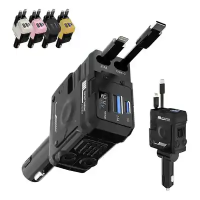 Cargador De Carro 4 En 1 A1 Con Pantalla De Voltaje, Cables Tipo-c Y Lightning