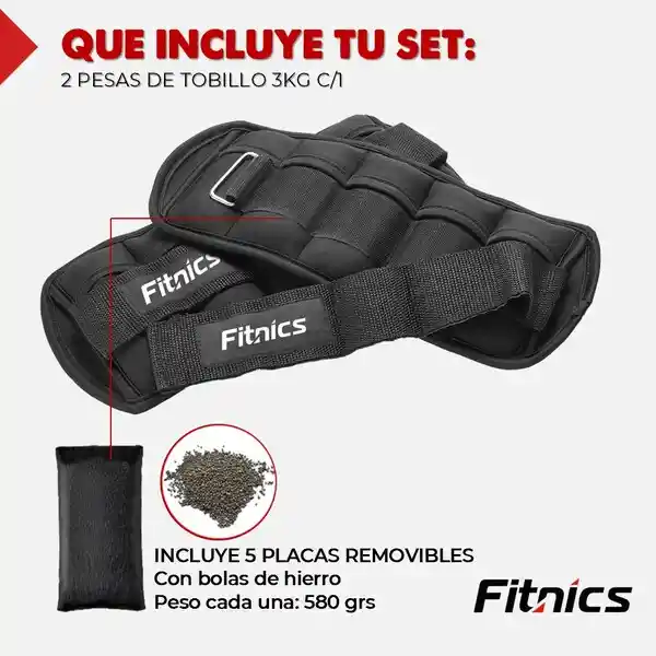 Pesas Tobilleras Y Muñequeras 6kg Fitnics Ajustables Set X2