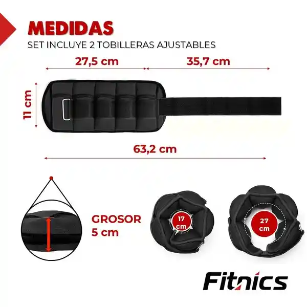 Pesas Tobilleras Y Muñequeras 6kg Fitnics Ajustables Set X2