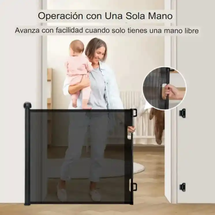 Puerta Retráctil Seguridad Bebe Mascota Extensible 1.8 Mts Negra