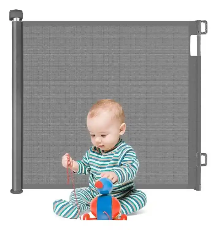Puerta Retráctil Seguridad Bebés Mascotas Gris 1.4 Fácil Instalación