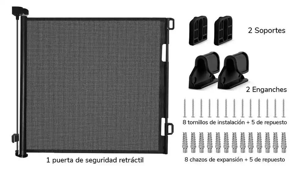 Puerta Retráctil Seguridad Bebés Mascotas Negra 1.4 Mts Fácil Instalación