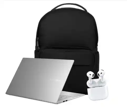 Jormands Black Premium Backpack + Asus Vivobook 15 Ci3 1315u Ram 12g Ssd 512gb Pantalla 15.6" No So - Color Silver + Acces Airpods 4 Active Noise Cancellation