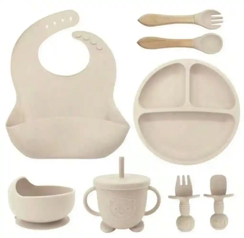 Set Vajilla Bebe En Silicona Kit Alimentacion 8 Piezas Niño