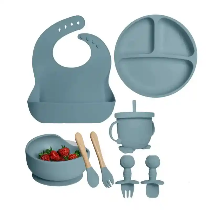 Set Vajilla Bebe En Silicona Kit Alimentacion 8 Piezas Niño