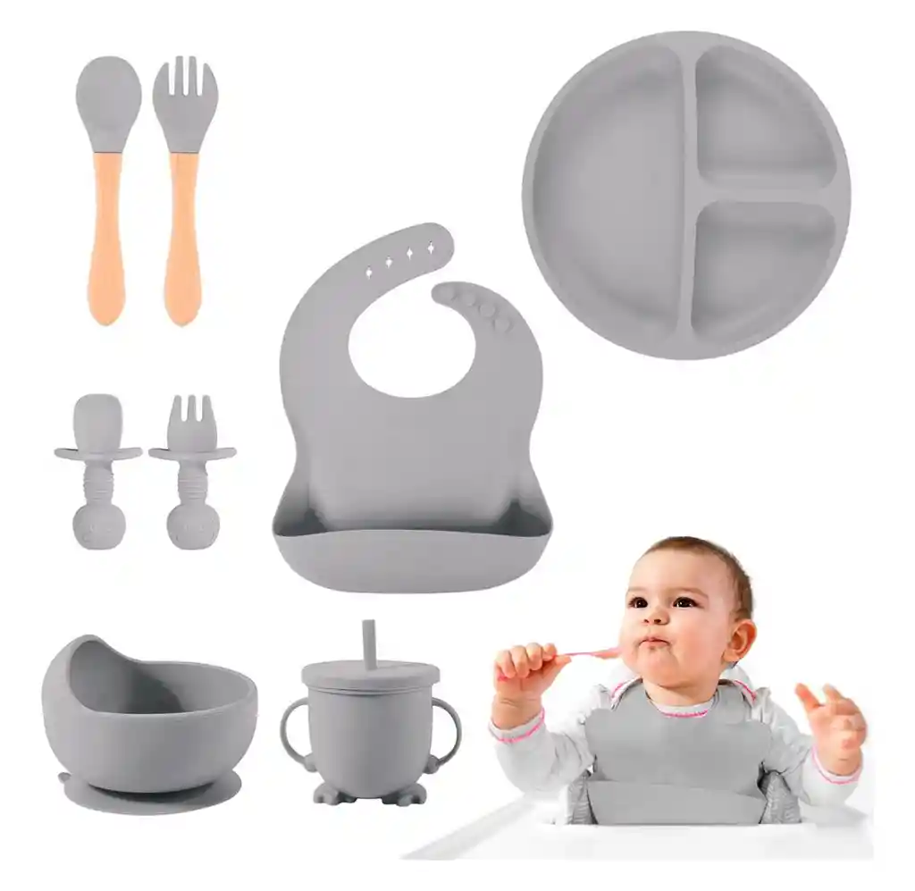 Set Vajilla Bebe En Silicona Kit Alimentacion 8 Piezas Niño
