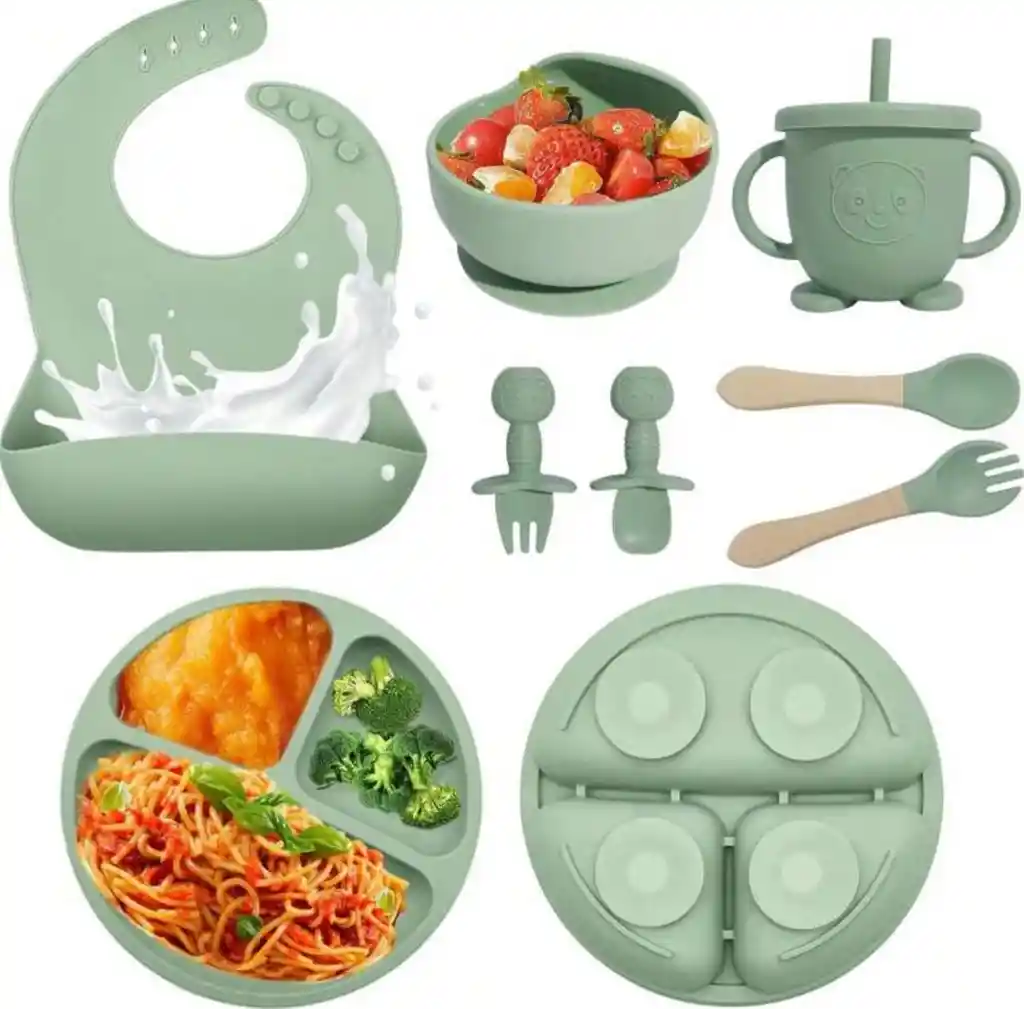 Set Vajilla Bebe En Silicona Kit Alimentacion 8 Piezas Niño
