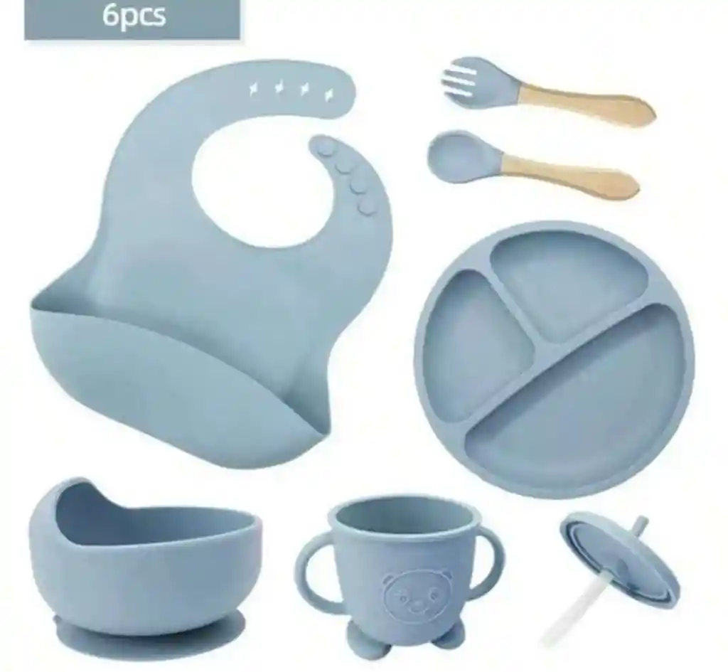 Set Vajilla Bebe En Silicona Kit Alimentacion 6 Piezas Niño