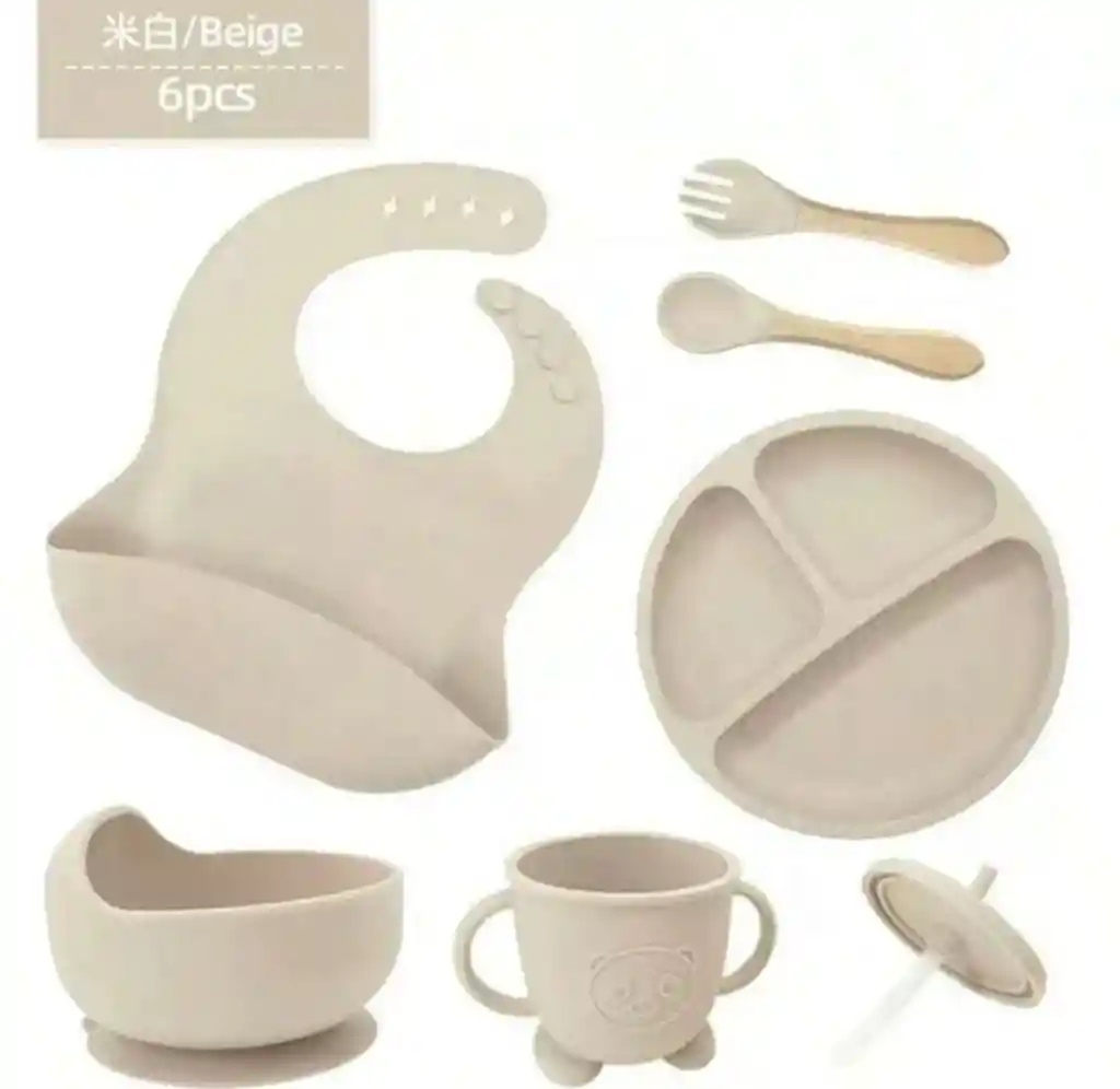 Set Vajilla Bebe En Silicona Kit Alimentacion 6 Piezas Niña