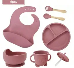 Set Vajilla Bebe En Silicona Kit Alimentacion 6 Piezas Niña