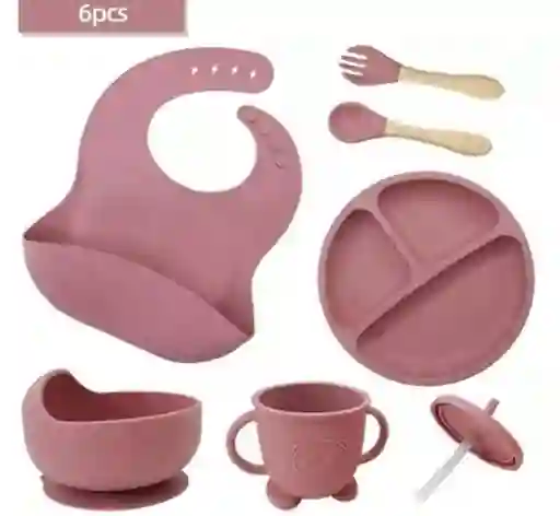 Set Vajilla Bebe En Silicona Kit Alimentacion 6 Piezas Niña