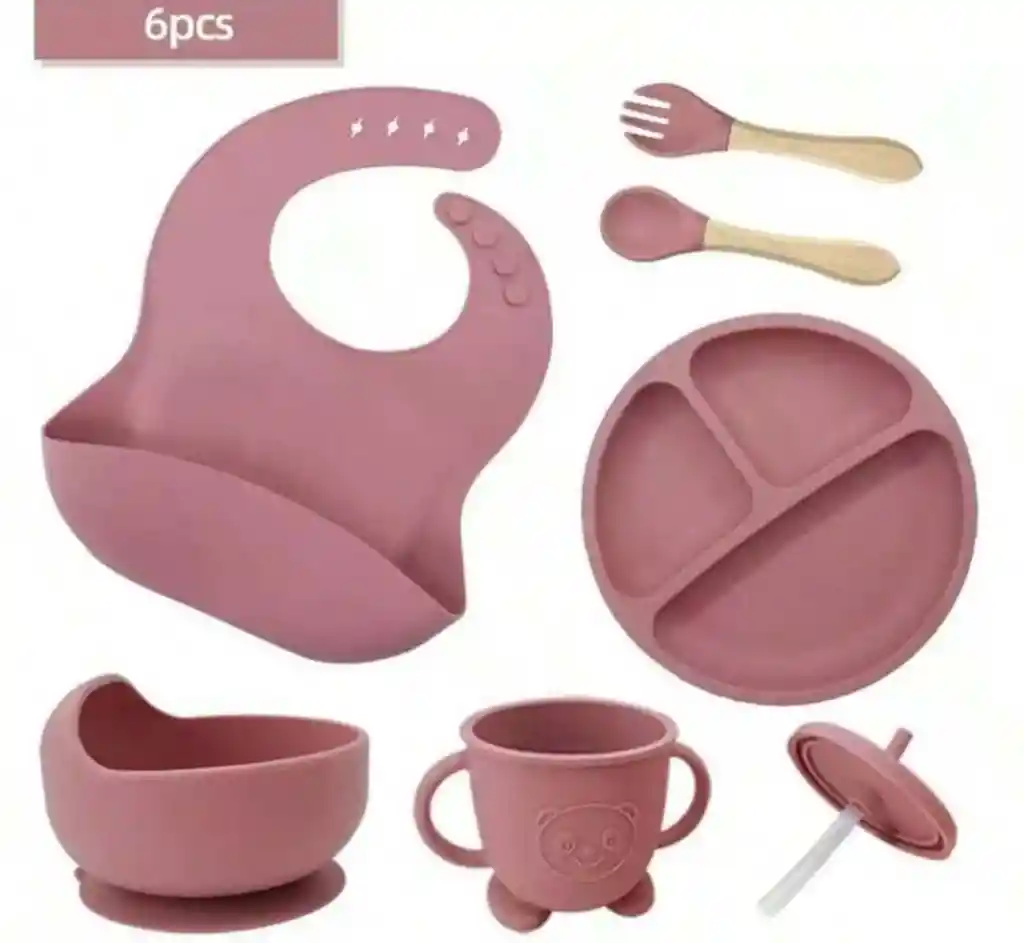 Set Vajilla Bebe En Silicona Kit Alimentacion 6 Piezas Niña