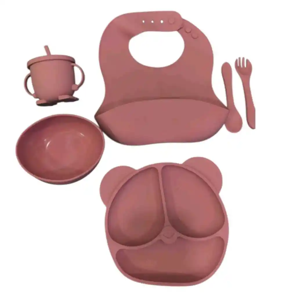 Set Vajilla Bebe En Silicona Kit Alimentacion 6 Piezas Niña