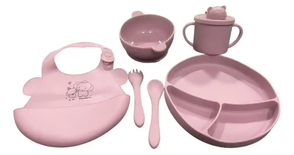 Set Vajilla Bebe En Silicona Kit Alimentacion 6 Piezas Niña