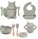 Set Vajilla Bebe En Silicona Kit Alimentacion Niños Diseño Ardilla