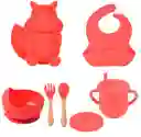 Set Vajilla Bebe En Silicona Kit Alimentacion Niños Diseño Ardilla