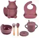 Set Vajilla Bebe En Silicona Kit Alimentacion Niños Diseño Ardilla